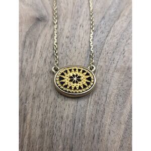 Vintage Avon 1980's Snow Fantasy Damascene Style Pendant 15" Chain Necklace